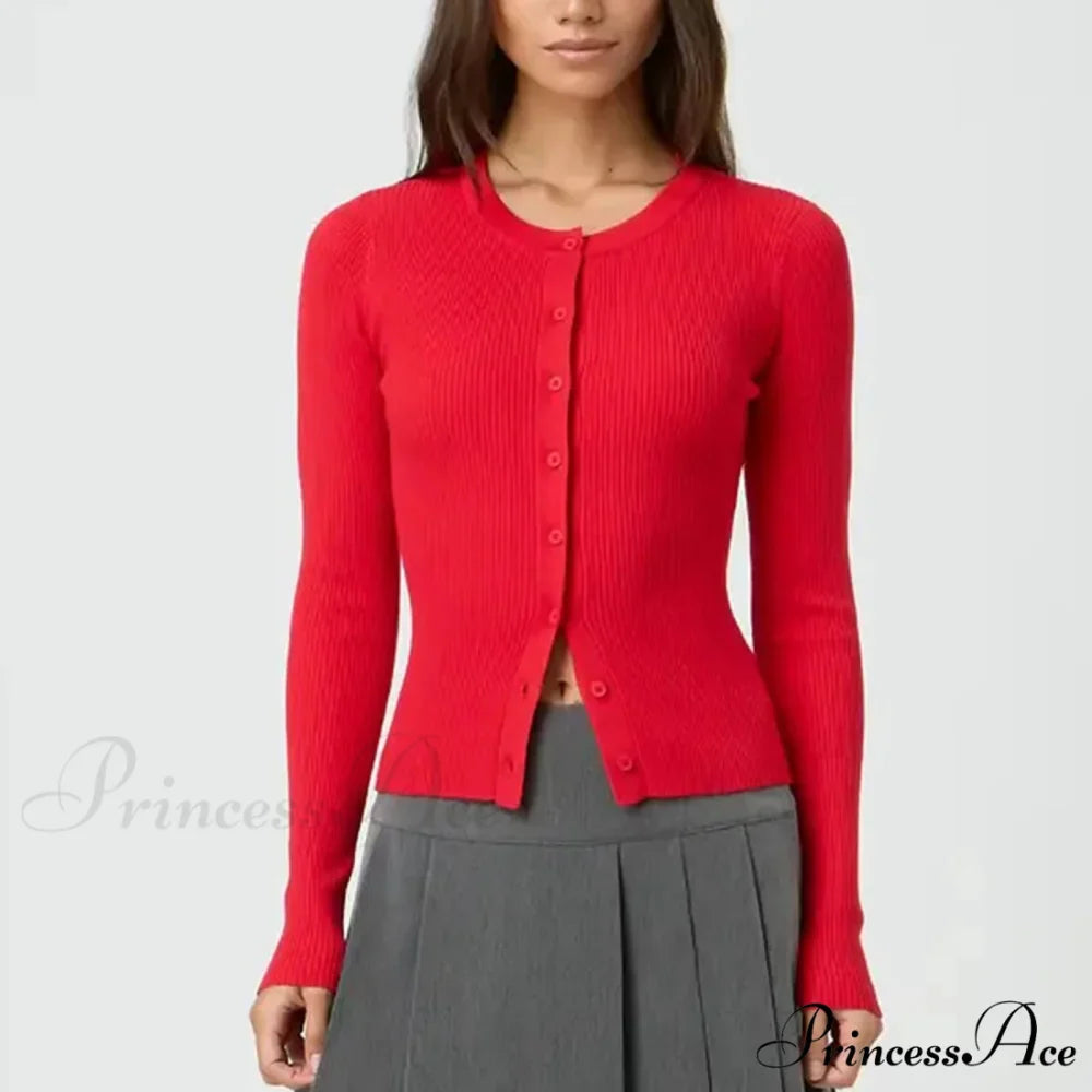 Durable Ridged Button Up Trim Knit Cardigan