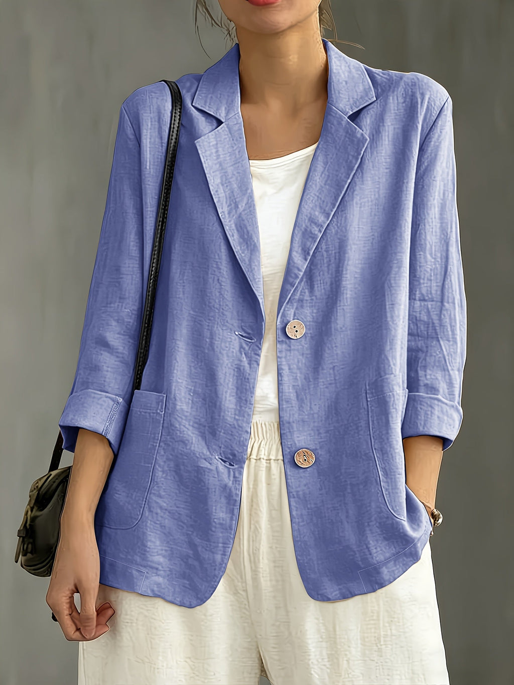 Tailored Linen Blazer with Patch Pockets for Casual Style