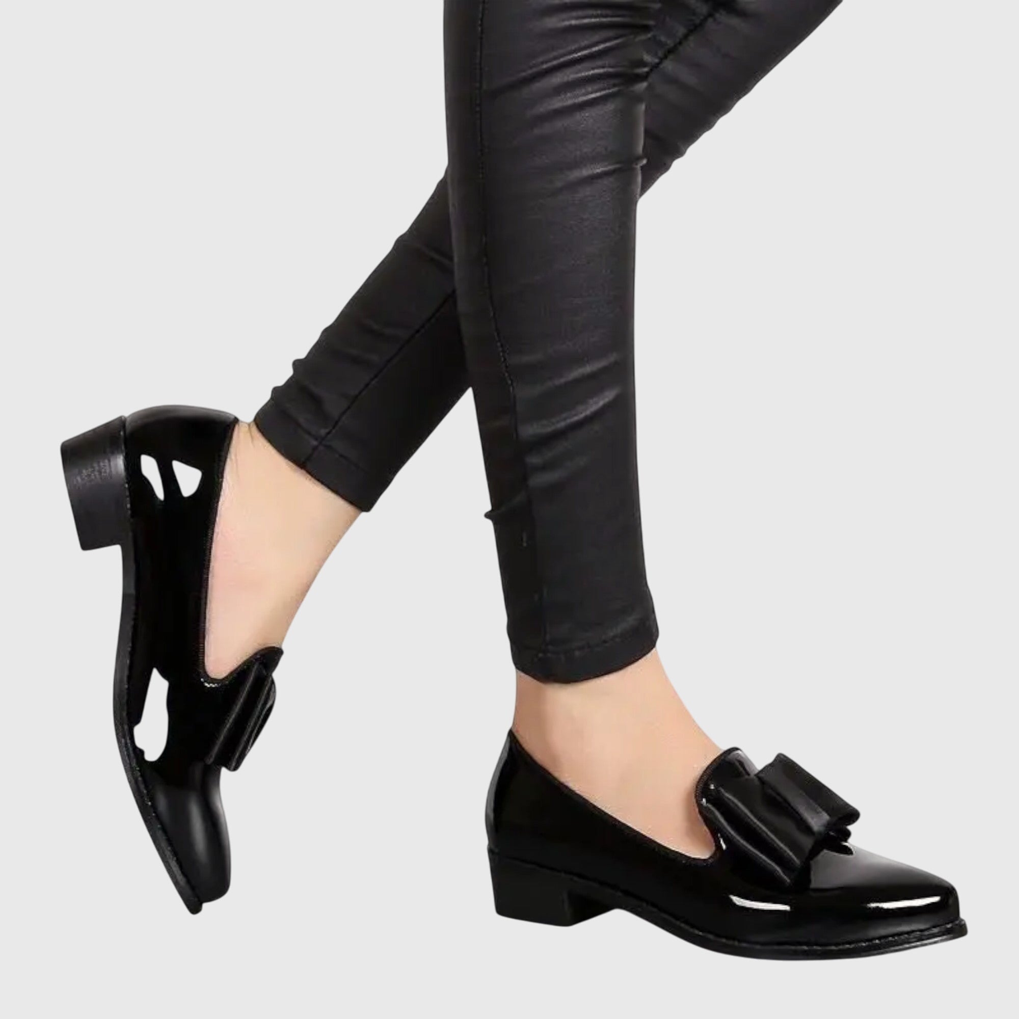 Bow Detail Patent Pointed Toe Slip On Loafer