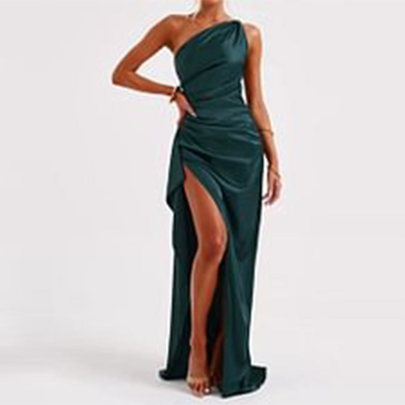 One-shoulder Backless Slit Summer Dress