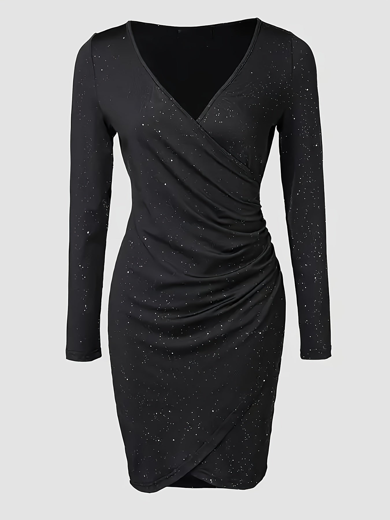 Long Sleeve Ruched Sparkle Mini Homecoming Dress