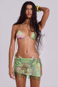 Sequin Floral Print Skirt Slim Fit Three Piece Swim Sets