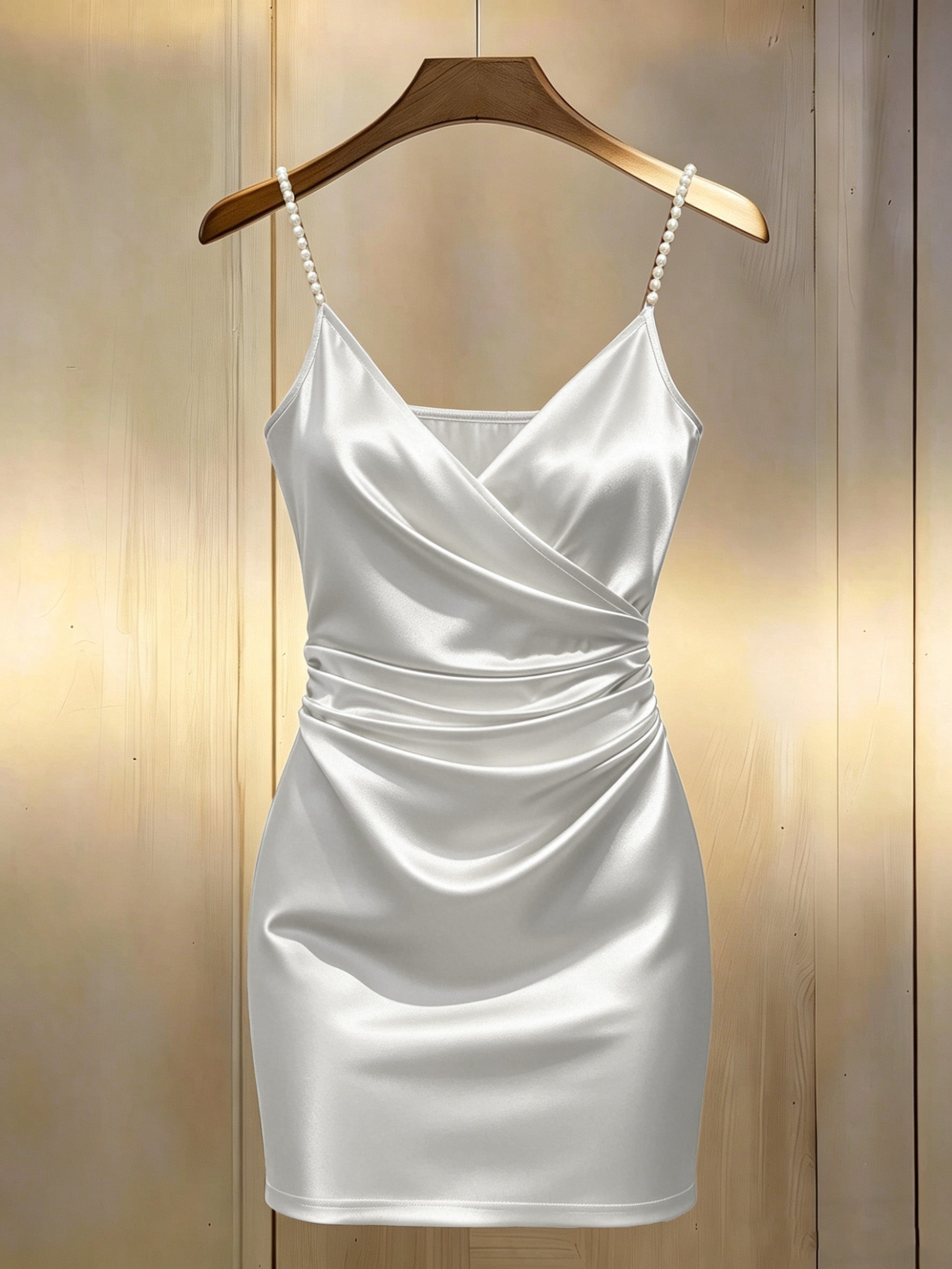 Pearl Strap Wrap Mini Homecoming Dress