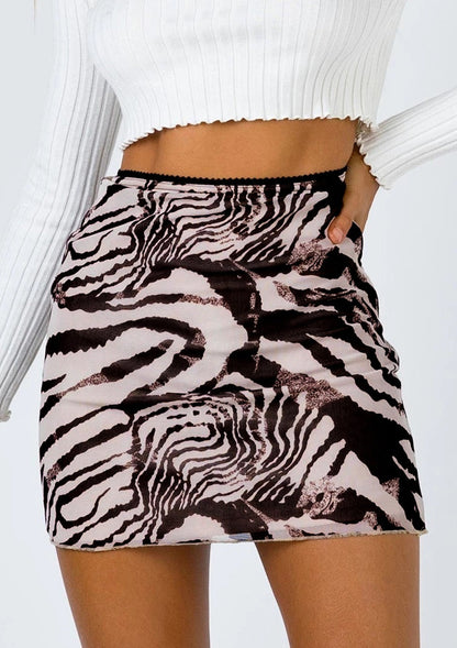 Printed Mesh Bodycon Mini Skirt