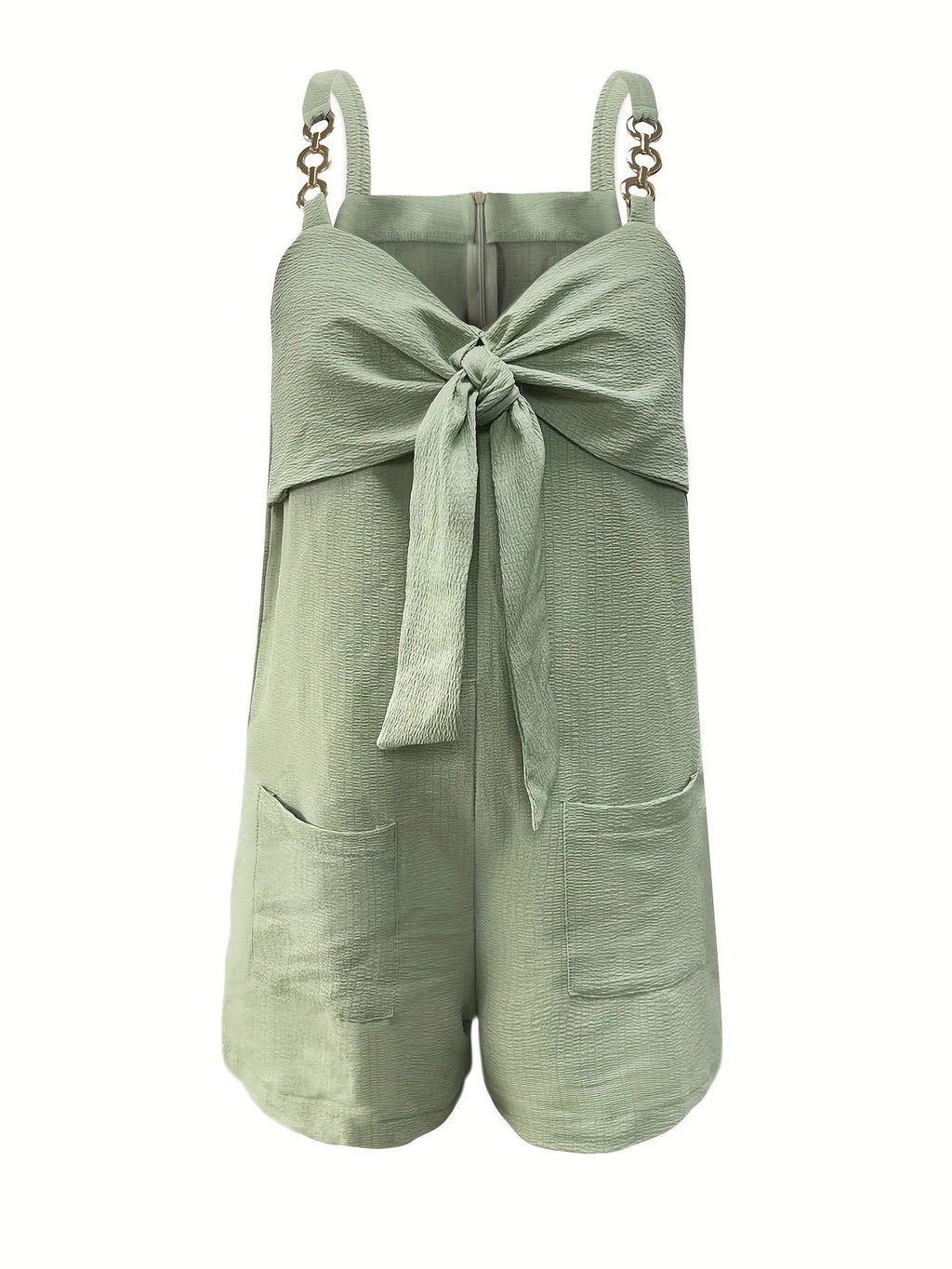 Chain Strap Bow Front Sweetheart Neck Textured Short Romper