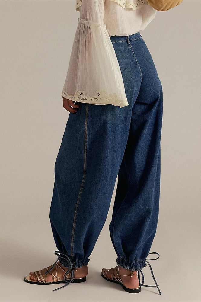Loose Cuffed Ruched Tie Jeans