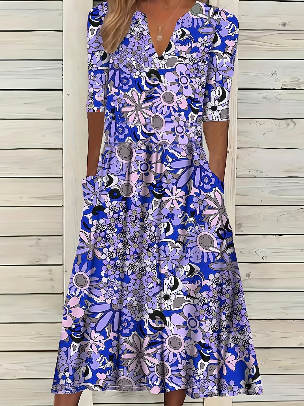 Gabi-Elegant Floral Print V-Neck Midi Dress