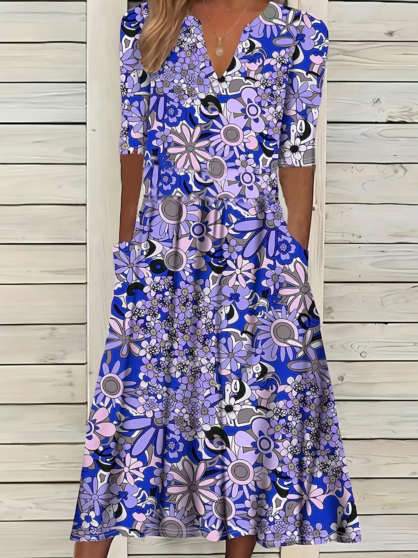 Gabi-Elegant Floral Print V-Neck Midi Dress