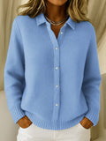 Elise | Women's Waffle Knit Button-Up Collar Cardigan, Long Sleeve Shirt Style