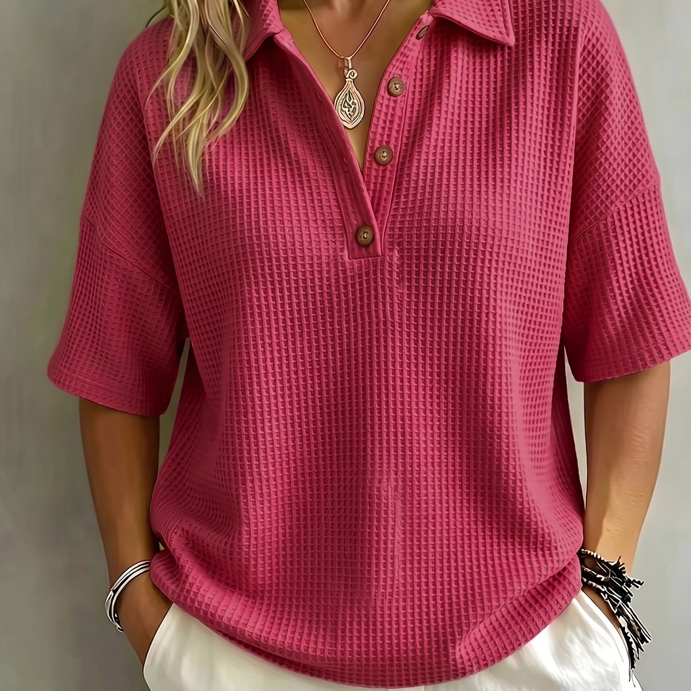 Oversized Waffle Knit Polo Top for Casual Style