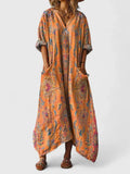 Paisley Print V Neck Patch Pocket Oversized Boho Maxi Dress