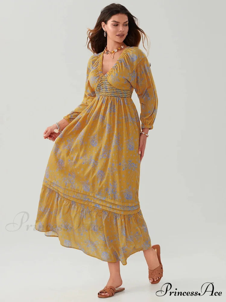 Eclectic Flower Pattern Puff Sleeve Swing Flower Dress