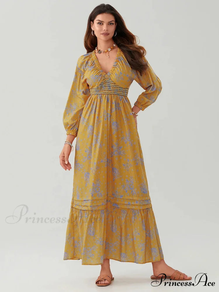Eclectic Flower Pattern Puff Sleeve Swing Flower Dress