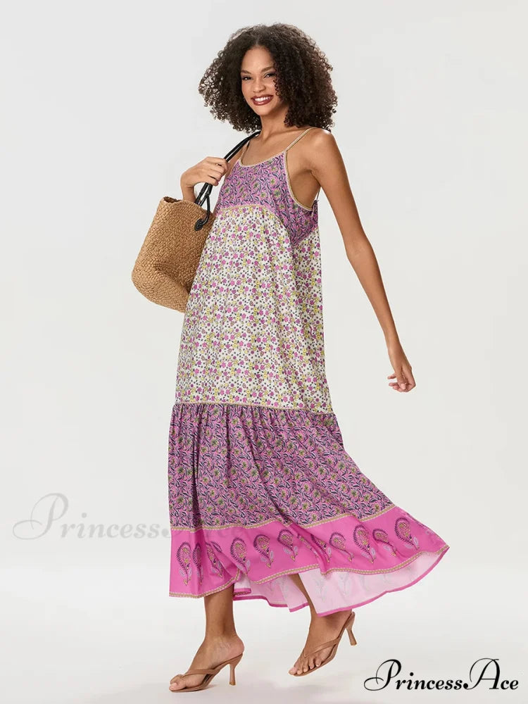 Eclectic Flowery Spaghetti Strap Gathered Floral Dress
