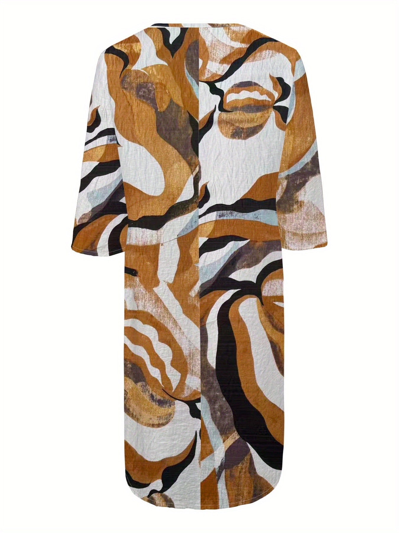 Women's Spring/Autumn Casual Straight-Leg V-Neck Printed Dress