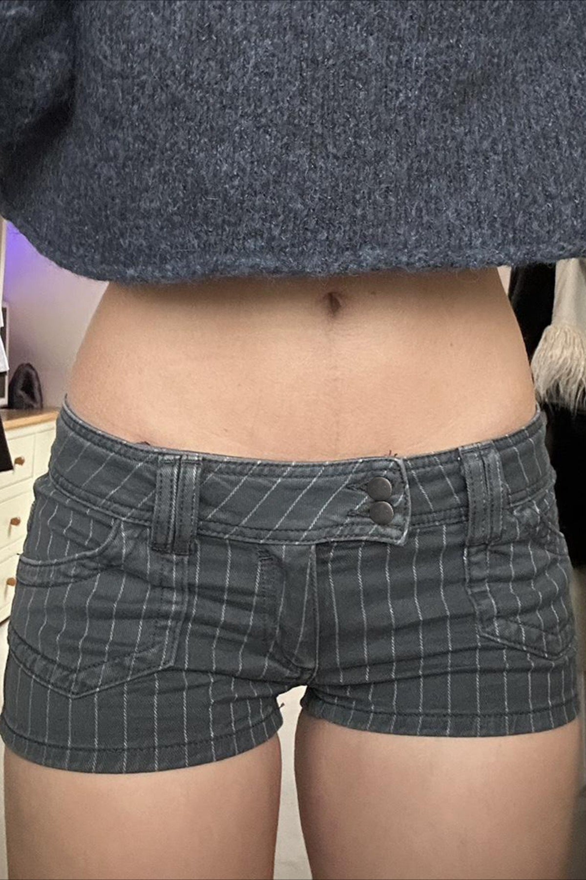 Low Waist Double Breasted Denim Shorts