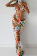 Floral Animal Print Three Piece Swim Set