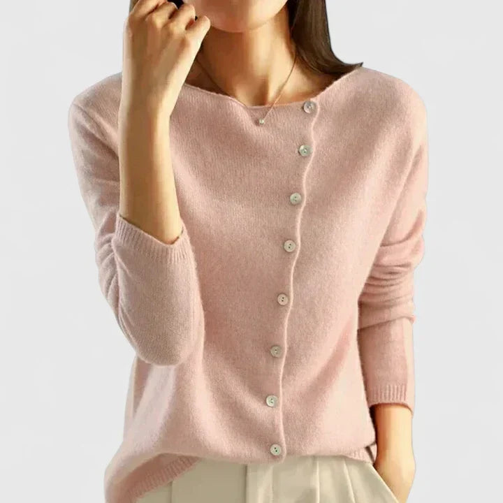 Calizhyah | Women's Asymmetrical Button-Up Knit Cardigan, Fitted V-Neck – Smart Casual