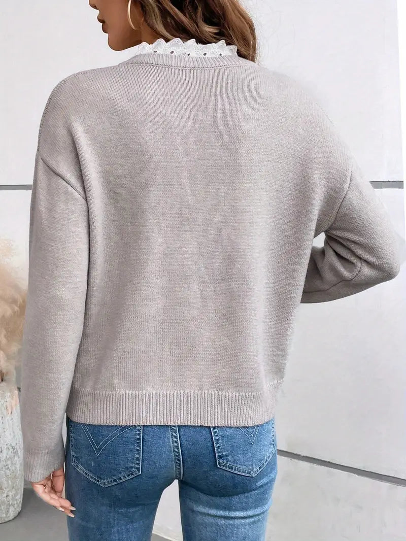 Kaitlyssa | Women's V-Neck Sweater with Lace Trim Collar