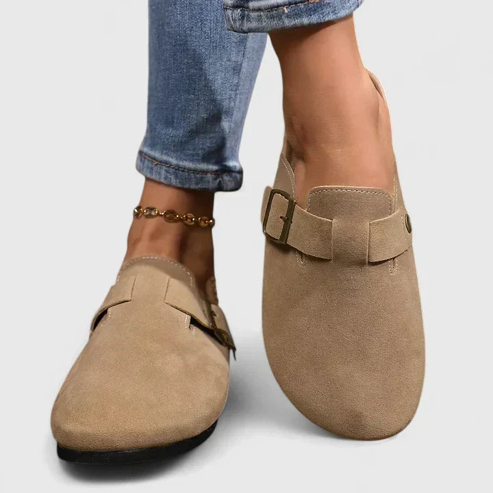 Suede Buckle Cork Sole Casual Flat Loafer