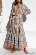 Elegant Floral Lace-up Tassel Rayon Maxi Boho Sundress