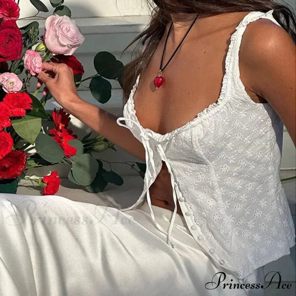 Elegant Stylish Jacquard Button-Up Milkmaid Crop Top