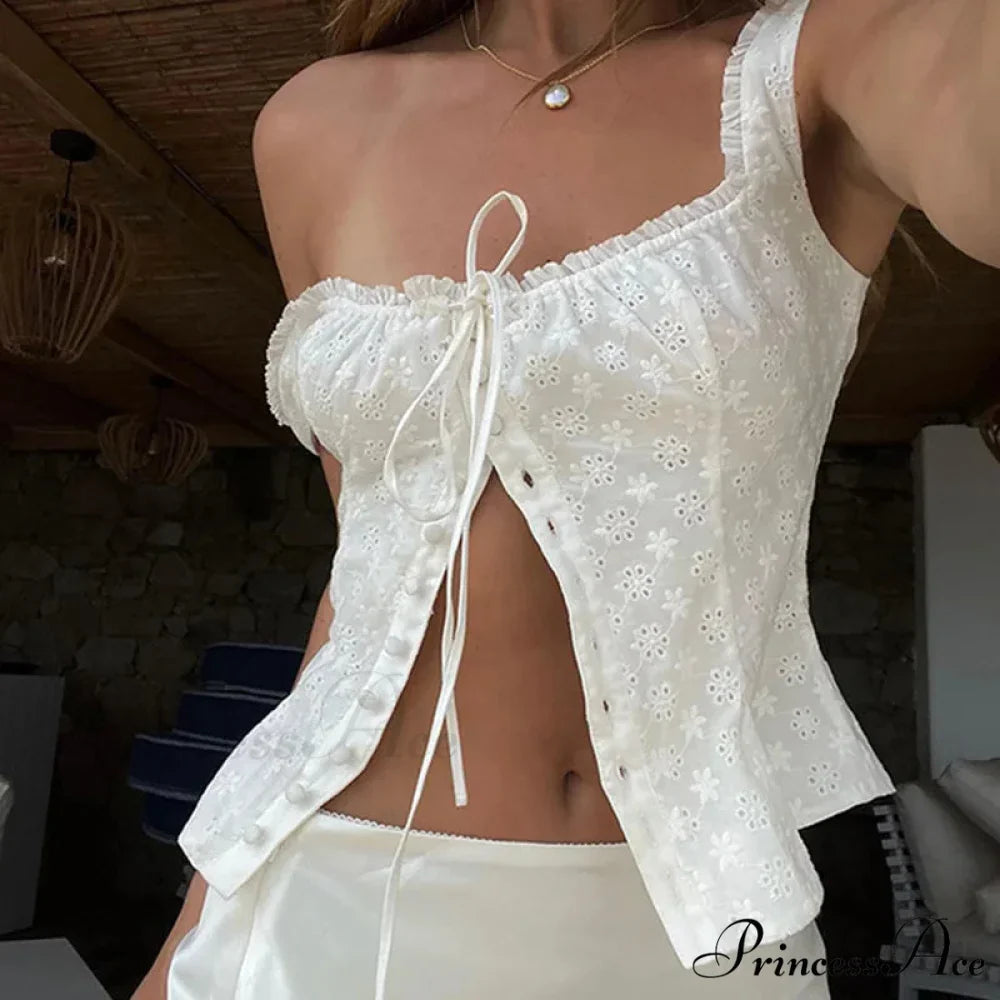 Elegant Stylish Jacquard Button-Up Milkmaid Crop Top