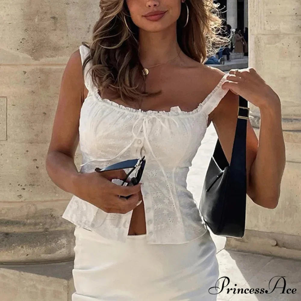 Elegant Stylish Jacquard Button-Up Milkmaid Crop Top