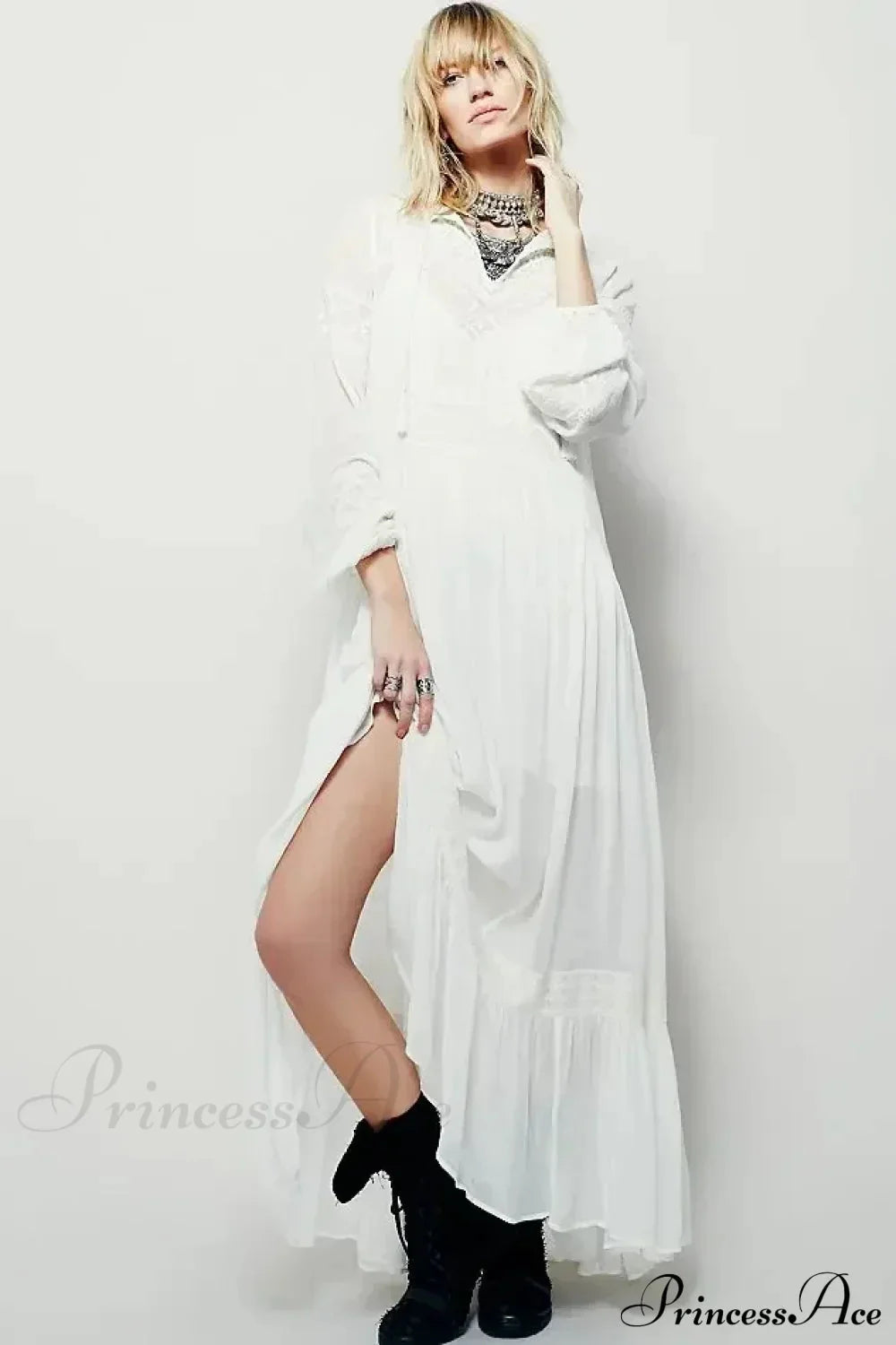 Embroidery Flower V-neck Split Mini Boho Dress