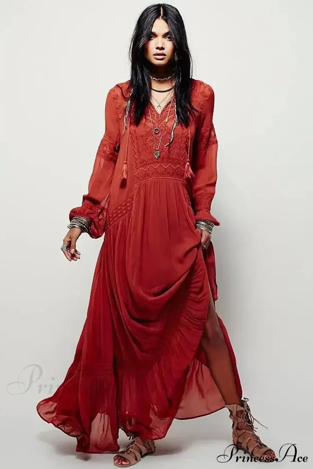 Embroidery Flower V-neck Split Mini Boho Dress