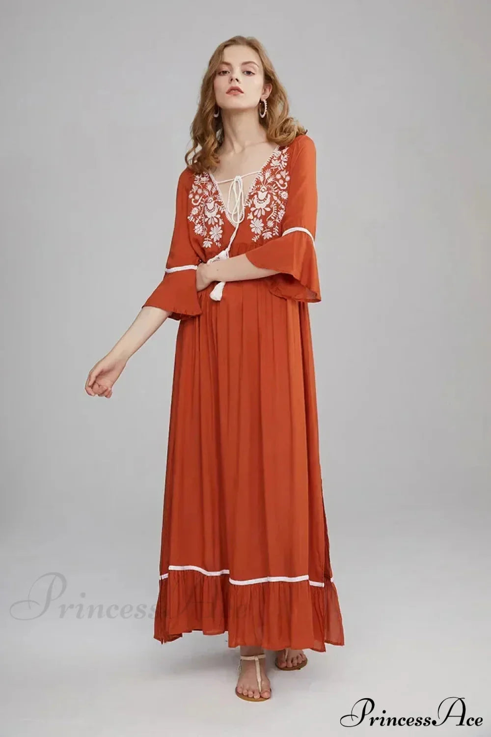 Embroidery Hollow Out Lace Retro White Boho Dress