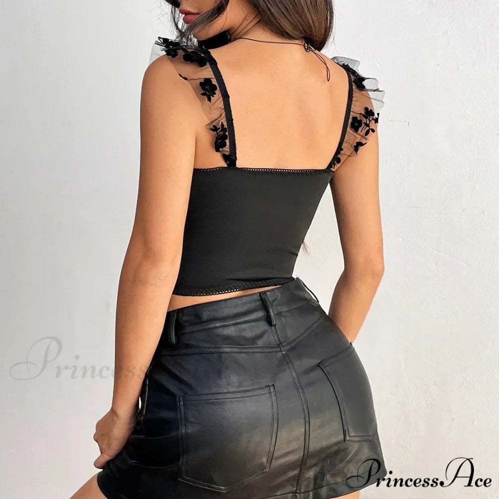 Empty Net Spaghetti Strap Lace Camisole Corset