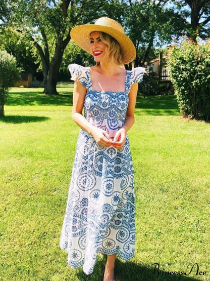 Empty Out Flower Stitching Soaring Sleeve Dress