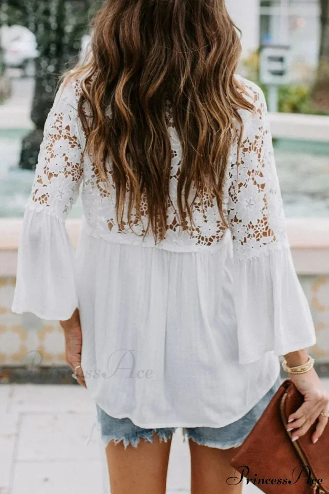 Empty Out Profound Plunge Neck Flare Sleeve Bohemian Blouse