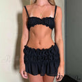 Enchanting 2 Piece Skirts Ensembles Frills Spaghetti Strap Cami Crop Tops + Ruched Mini Pencil Skirt Women Y2K Vintage Streetwear