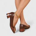Croc Embossed Gold Buckle Block Heel Loafer