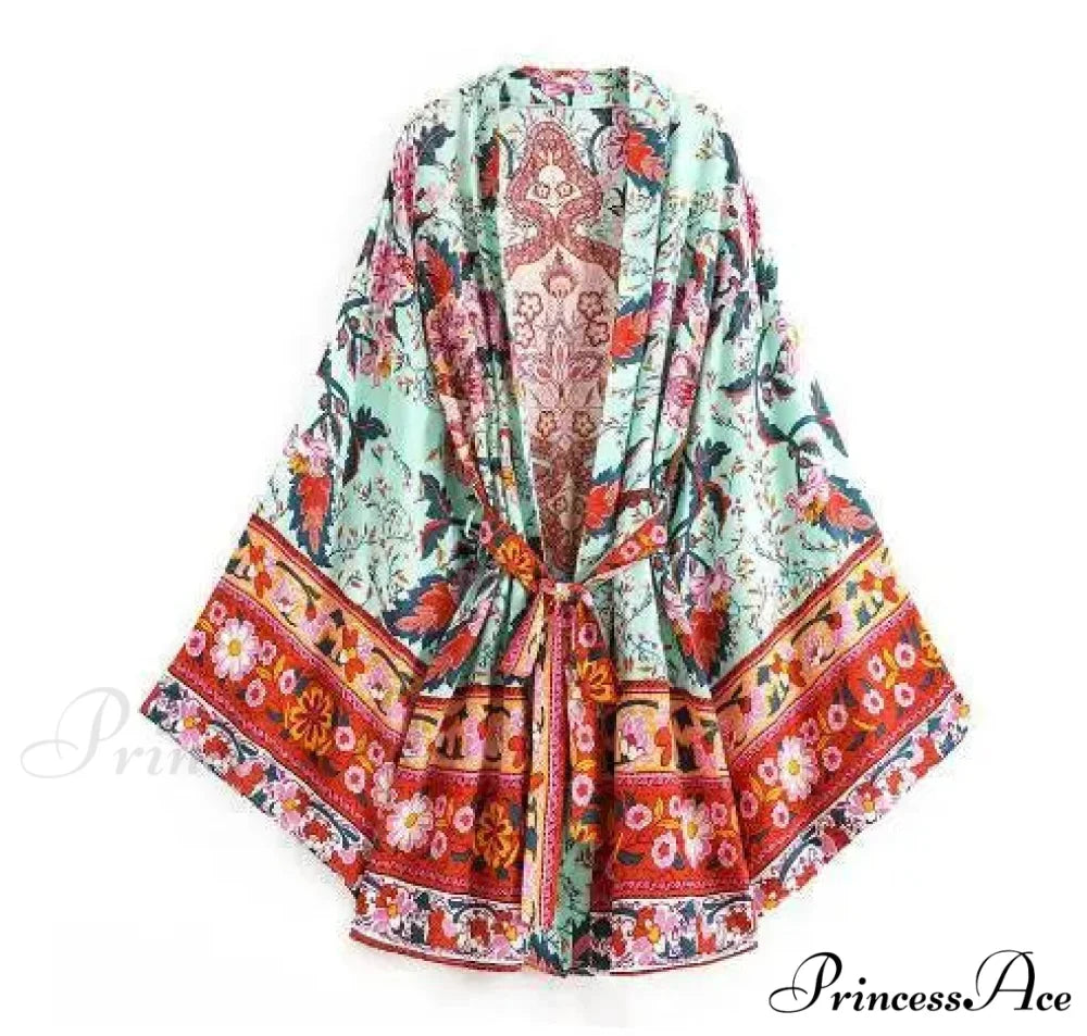 Extended Bohemian Kaftan Rayon Flower Pattern Swimsuit Cover Up