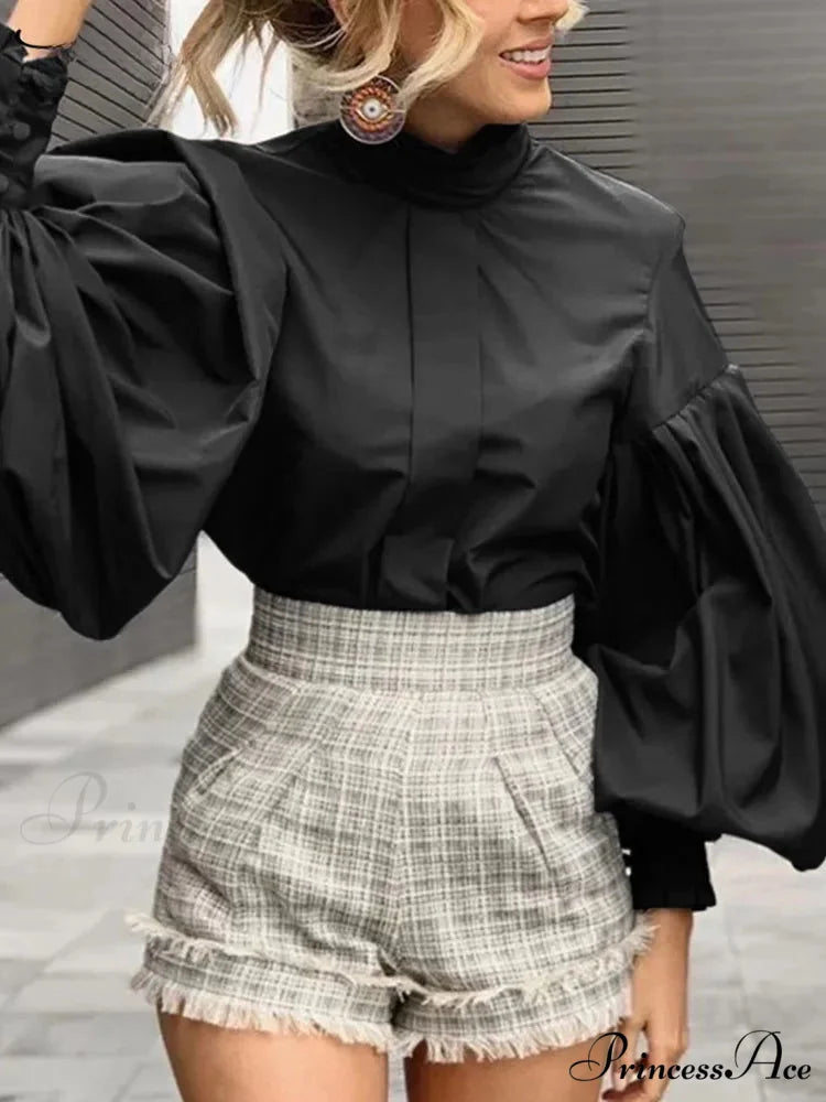 Extended Lantern Sleeve Solid Violet Blouse Stylish Blouse