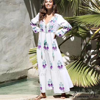 Extended Sleeve Cultural Tunic Full-Length Dress