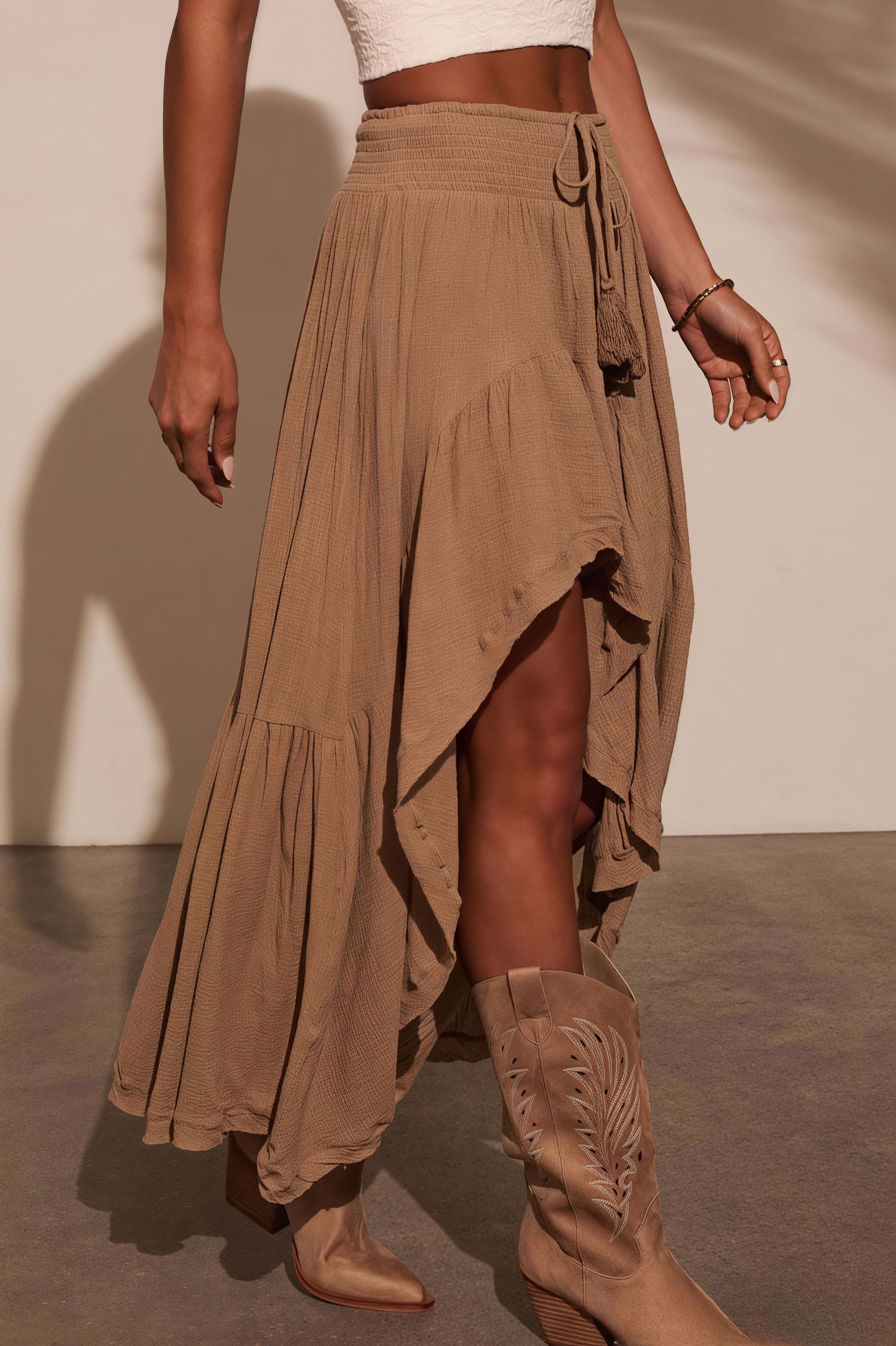 Elastic Waist Asymmetric Casual Skirt