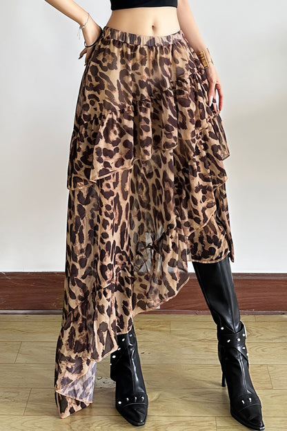 Street Style Leopard Flowy Layer Skirt