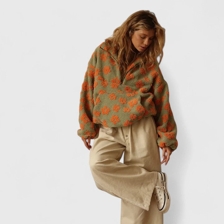 Delysanne | Women's Floral Print Fleece Quarter-Zip