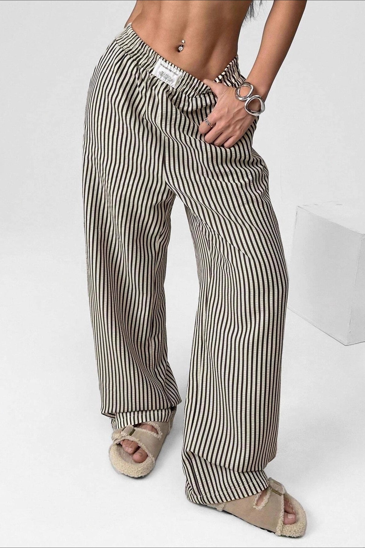 High Waist Striped Casual Pants