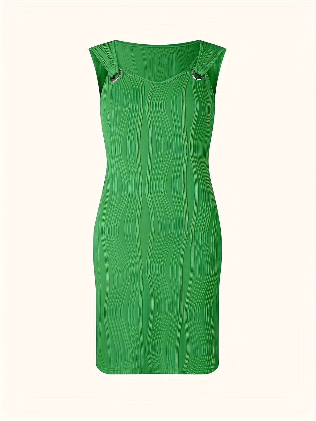 Textured Wave Plisse O-Ring Strap Sleeveless Mini Dress