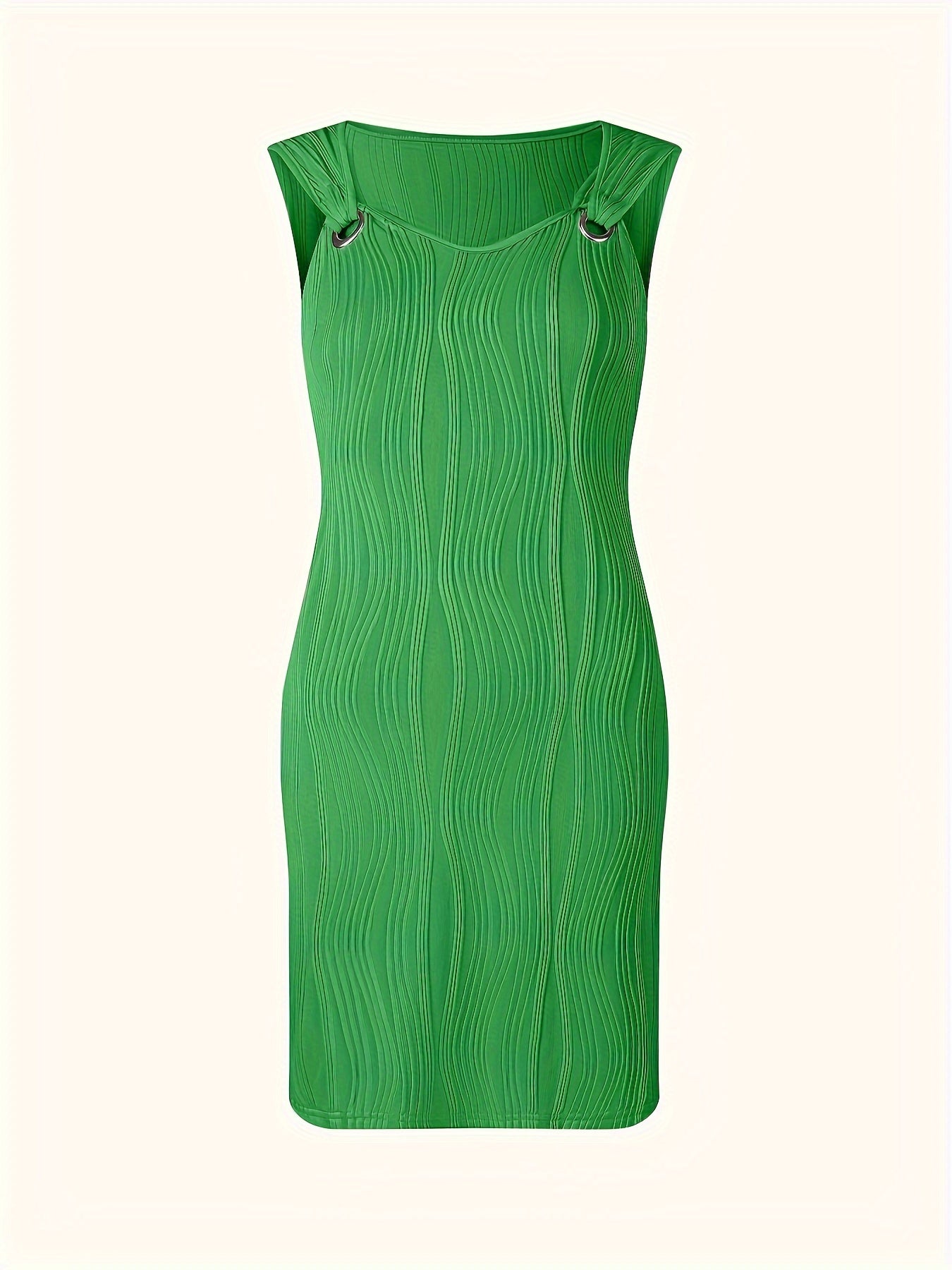Textured Wave Plisse O-Ring Strap Sleeveless Mini Dress