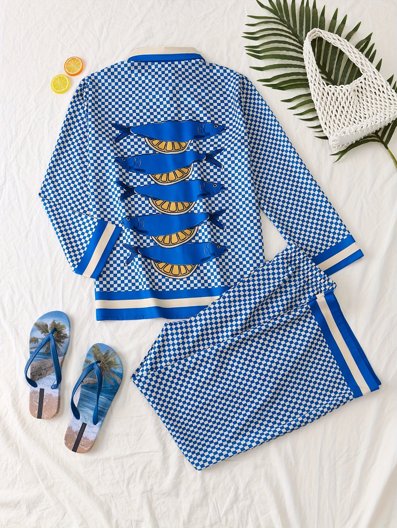 Checkered Print Two Piece Set for Beach Vacation