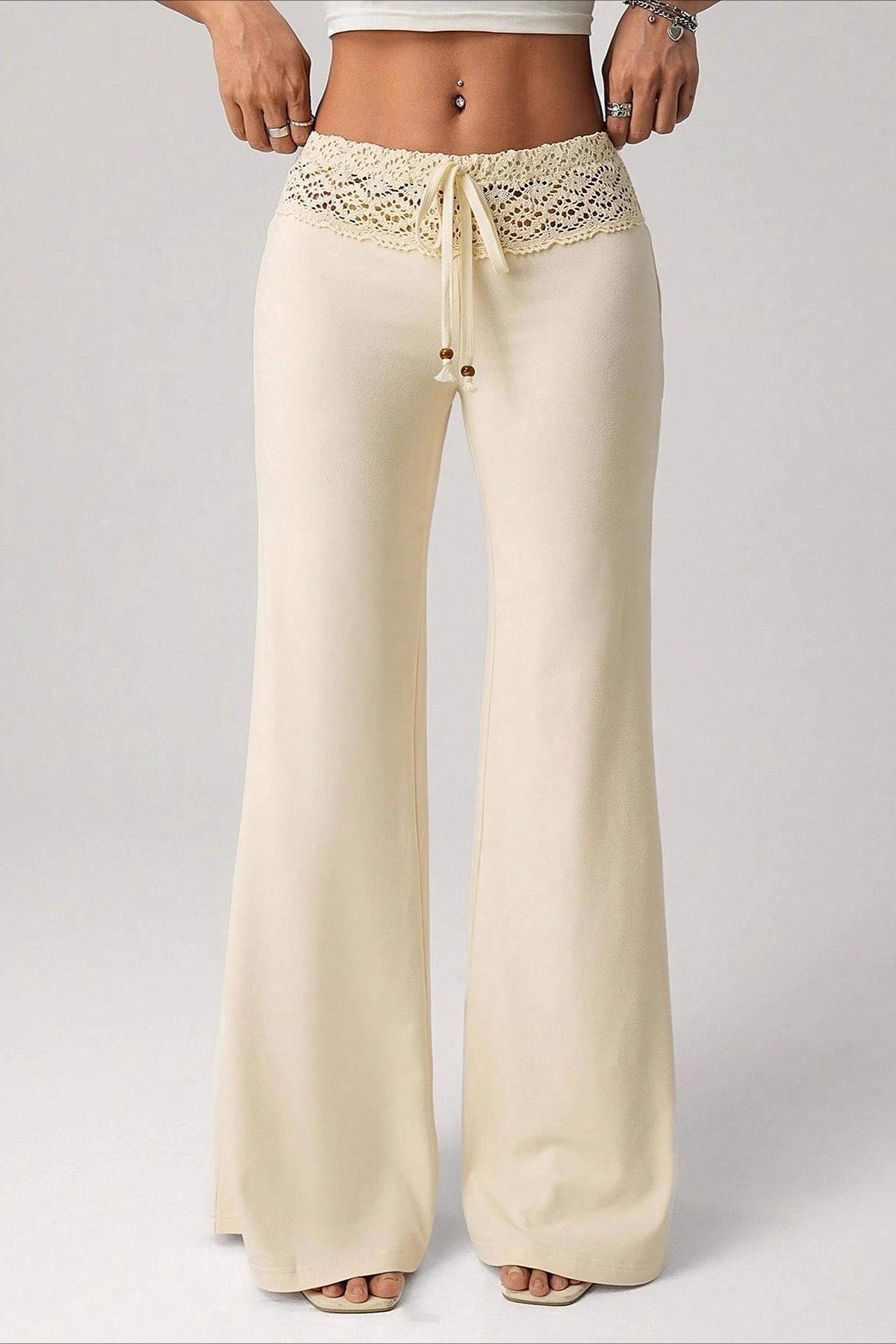 Splice Lace Waist Flared Pants