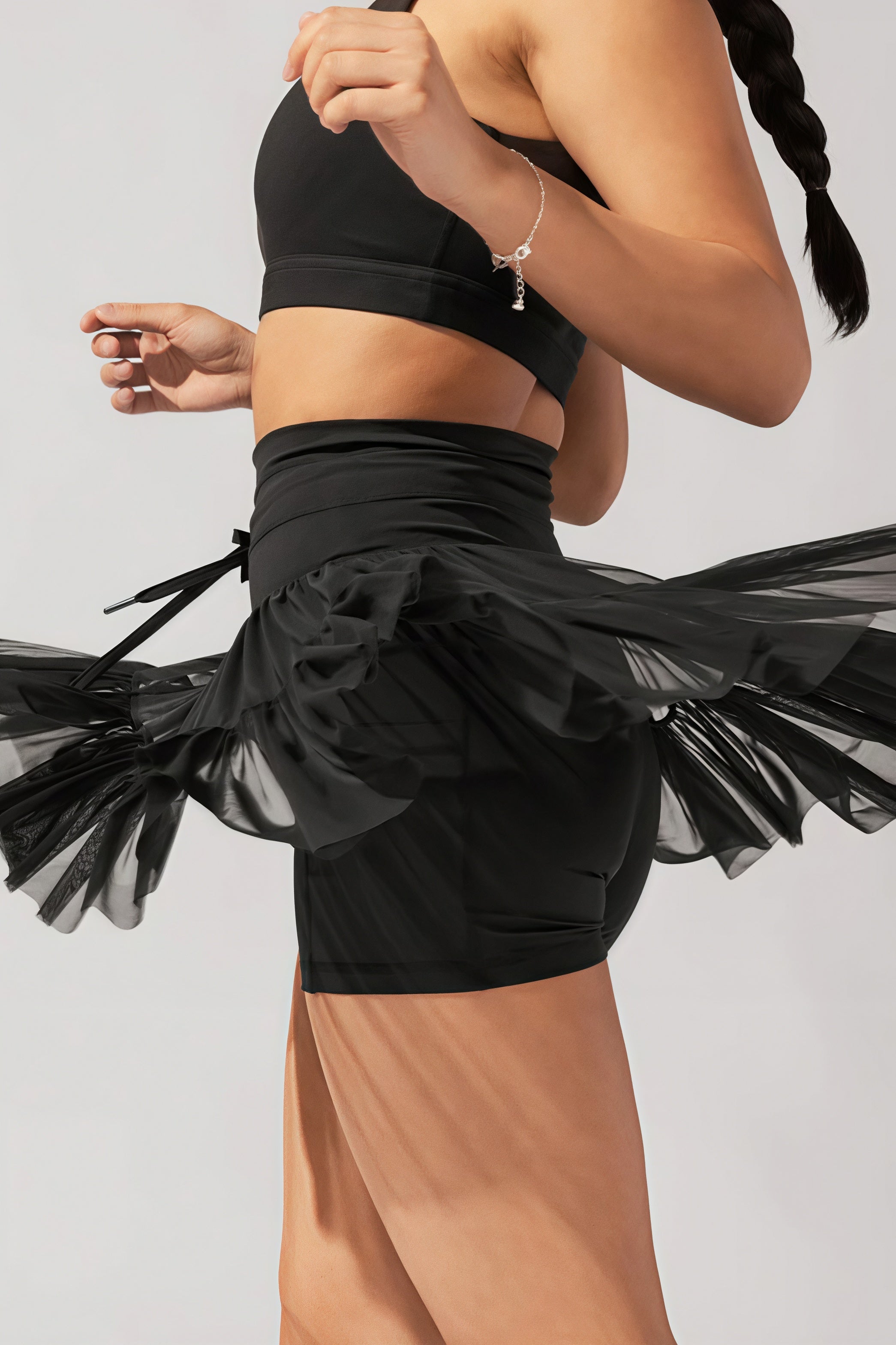 Mesh High Waist Lace Pleated Mini Skirt