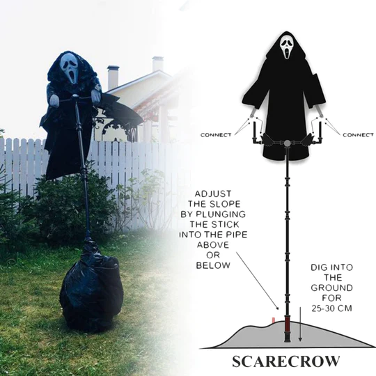 Ghostface Scream Scarecrow: Towering Outdoor Halloween Yard Decoration