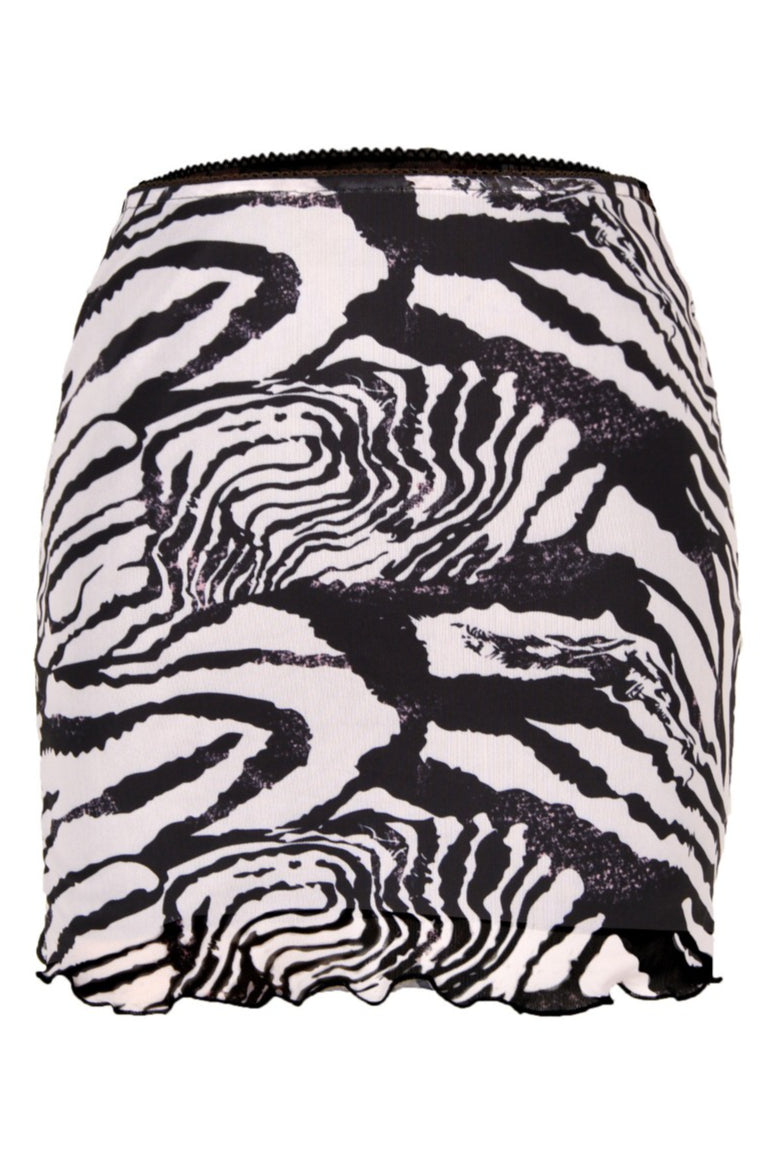 Printed Mesh Bodycon Mini Skirt